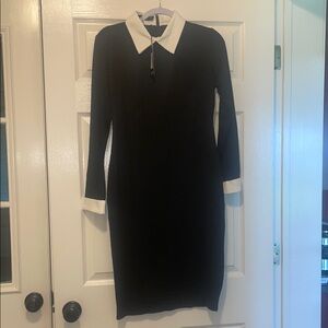 Chic Black and White Long Sleeve Dress; cold be used as Wednesday's costume